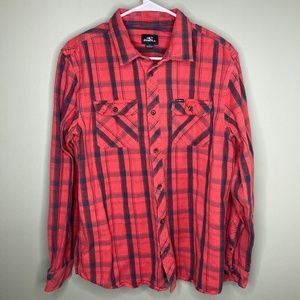 Men's long sleeve red and black plaid button up O'Neill size large
